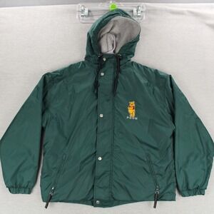 Disney Winnie the Pooh Full Zip Snap Hooded Jacket Mens Medium Green Nylon